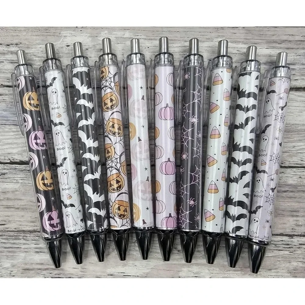 Halloween Pens Set of 10 Pumpkin Ghost Spiderweb Candy Corn Pattern